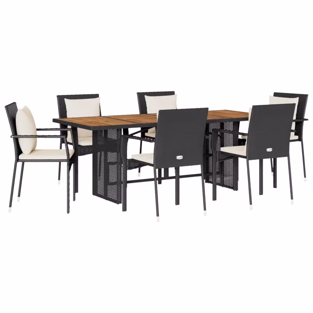 Set da pranzo da giardino vidaXL in legno di acacia oliato e polyrattan, 7 pezzi, Nero e Bianco – 2