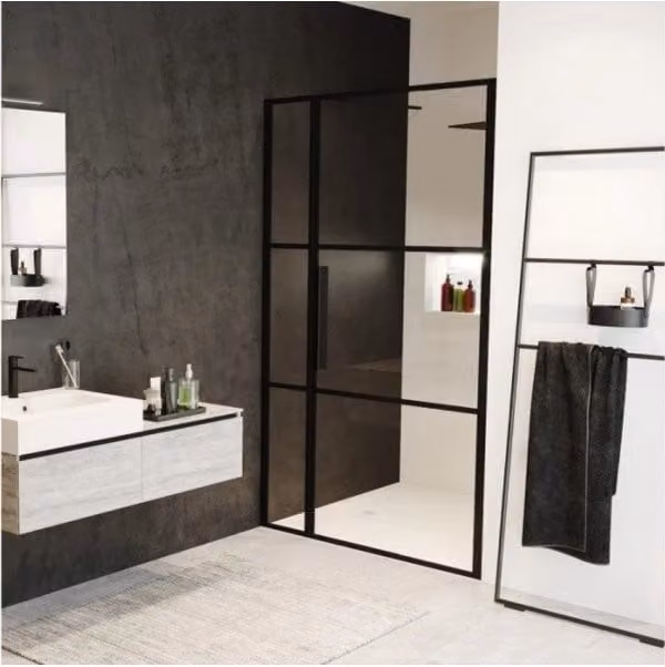Porta doccia a battente in nicchia GRID 104 RIHO, rettangolare, vetro nero, L: 110 cm, H: 200 cm