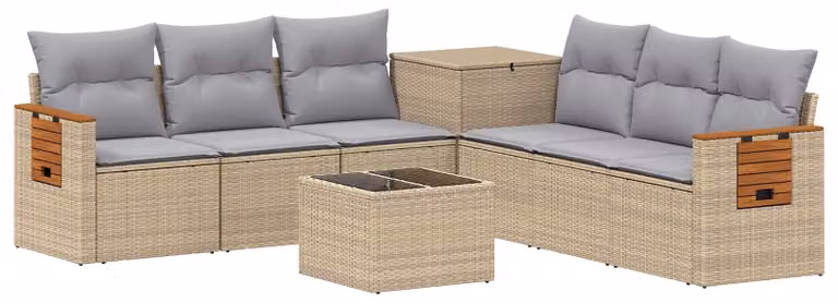 Set di divani da esterno, 8 pezzi. Colore: beige e grigio chiaro. Materiali: rattan sintetico e acciaio
