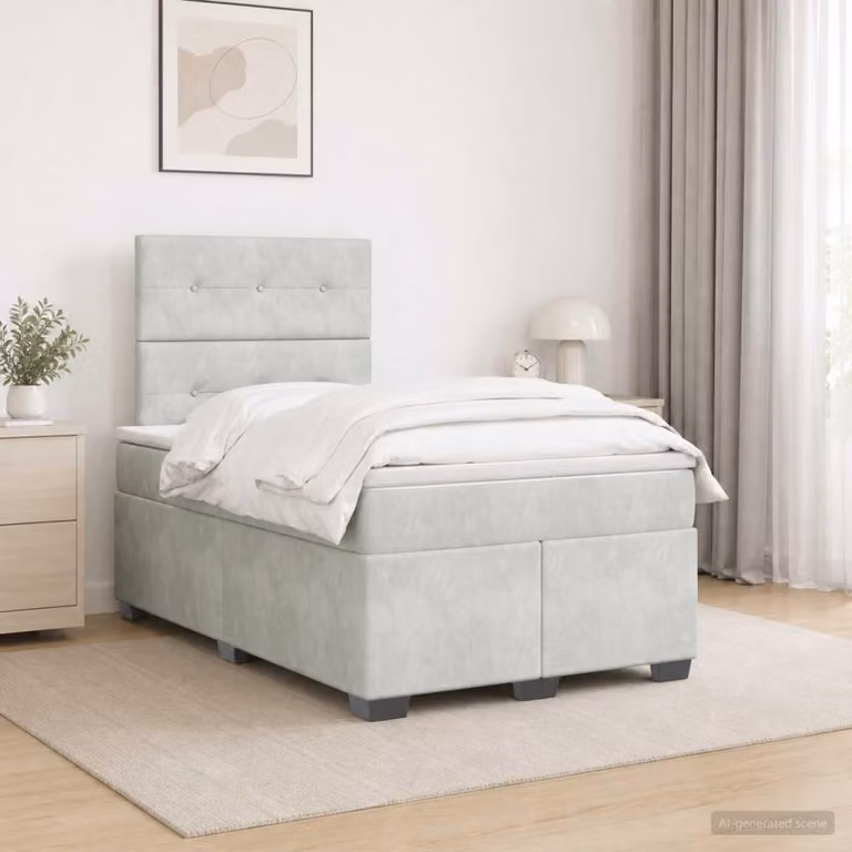 Maison Exclusive - Letto boxspring con materasso grigio chiaro 120 x 200 cm in velluto