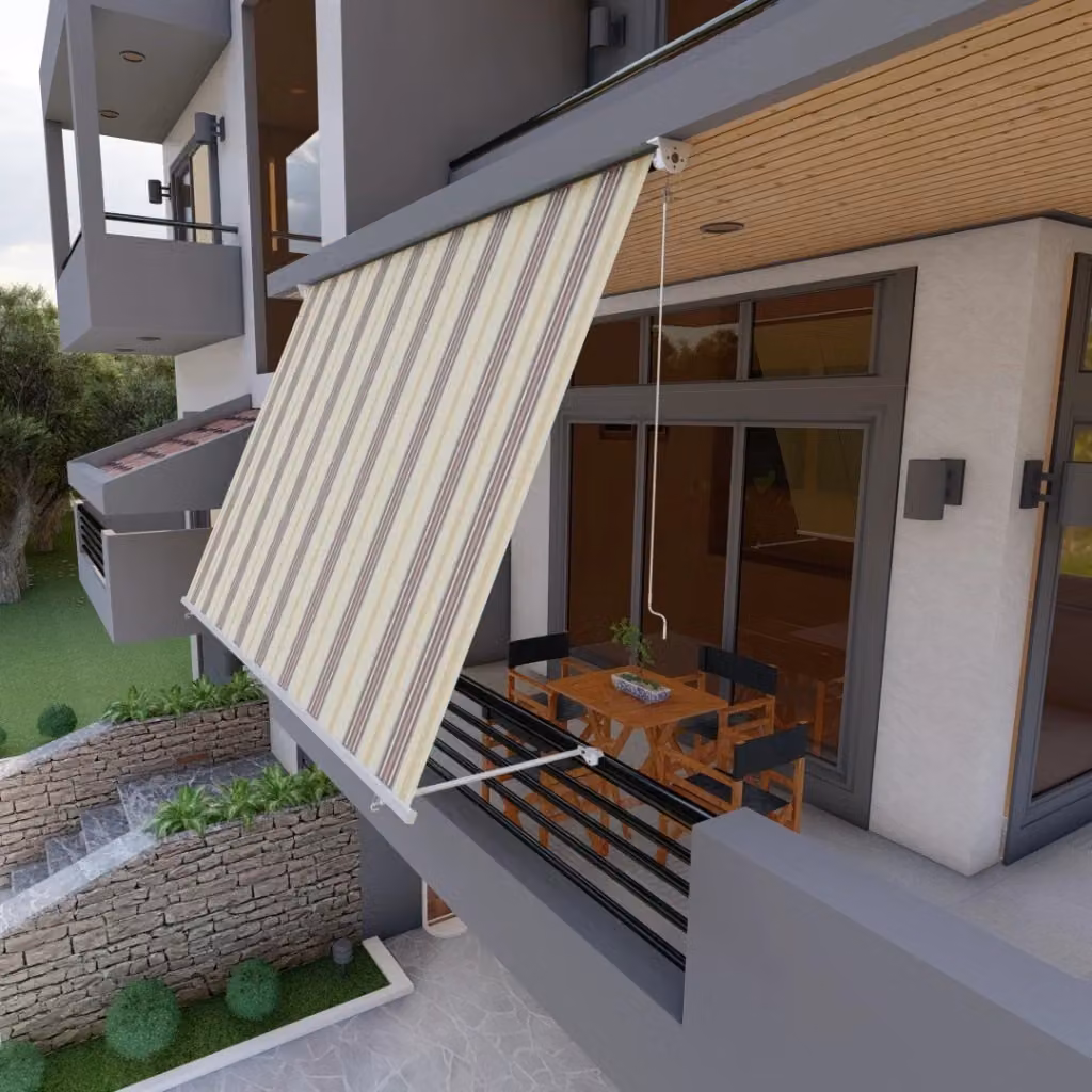 Tenda da sole per balcone Mitepek con bracci a goccia, impermeabile in poliestere e alluminio, Beige Marrone, L: 300 cm – 2