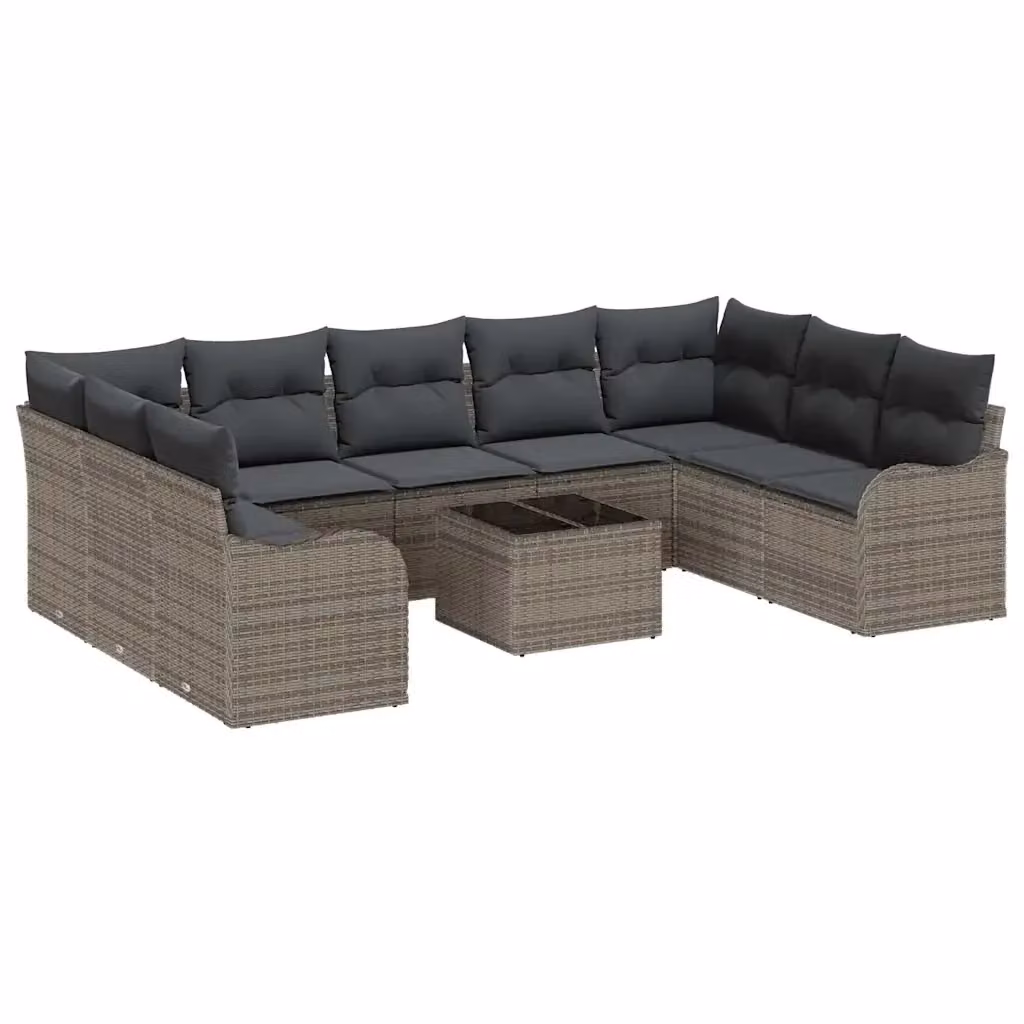 Set Divano da Giardino 10 Pezzi vidaXL Grigio con Cuscini e Tavolino da Caffè in Polyrattan e Metallo – 2