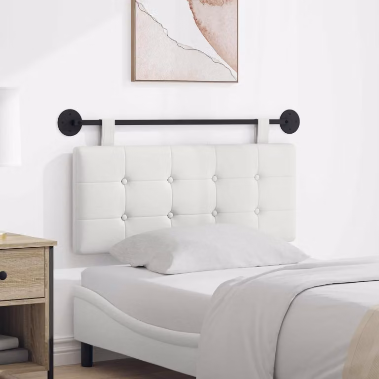 Testiera per letto sospesa vidaXL in similpelle bianca con design moderno e geometrico, L: 110 cm, H: 55 cm, P: 7 cm