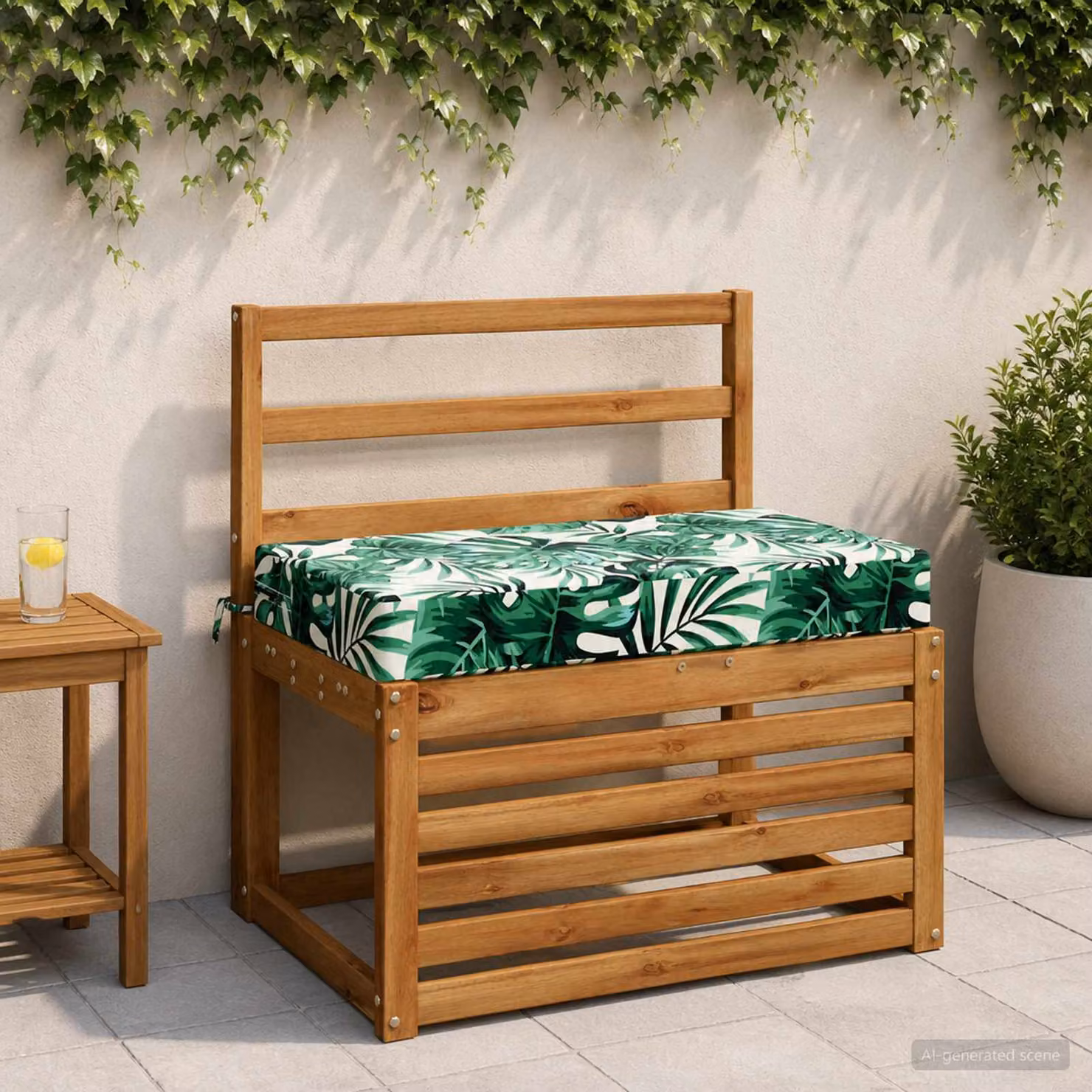 Cuscino per la seduta vidaXL SOEST verde con motivo a foglie in poliestere e imbottitura in schiuma
