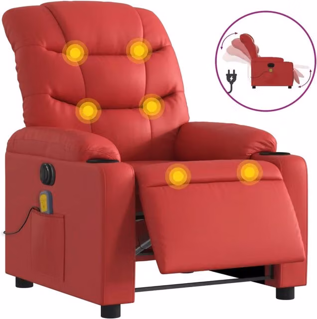 Divano Sedia-Poltrona Massaggio Elettrica Reclinabile Rosso Similpelle 615923