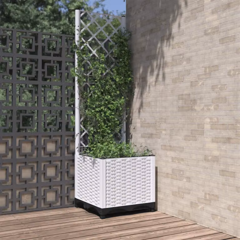 Fioriera da giardino con graticcio vidaXL bianca in plastica, L/P/H: 40 x 40 x 136 cm