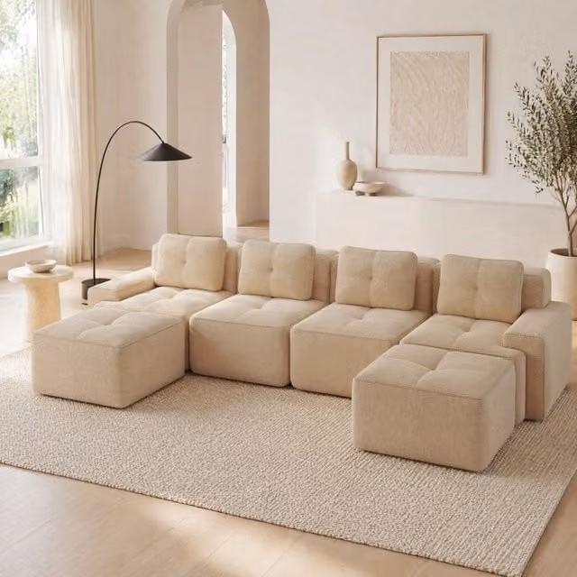 Divano modulare 382.0x177.0x69.0 cm senza montaggio in velluto a coste beige