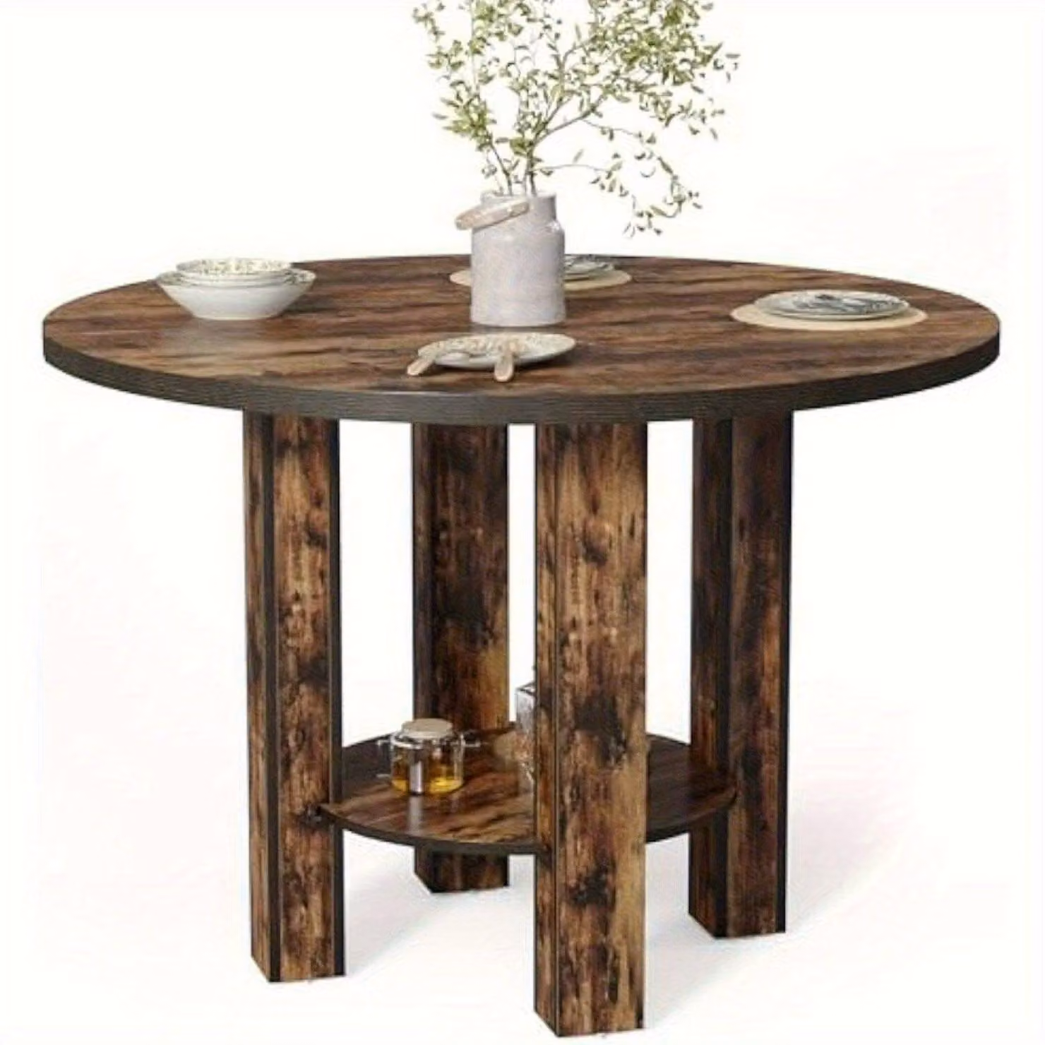 Tavolo da pranzo - Tavolo rotondo - Tavolo da cucina - Tavolo per sala da pranzo - Tavolo - Design compatto - Spazio di stoccaggio sotto il piano