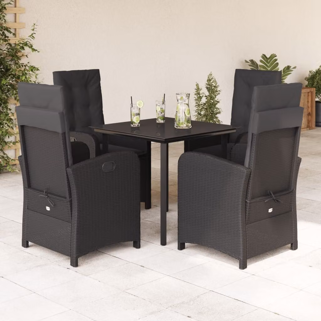 Maison Exclusive - Set da pranzo da giardino 5 pezzi con cuscini in polyrattan nero