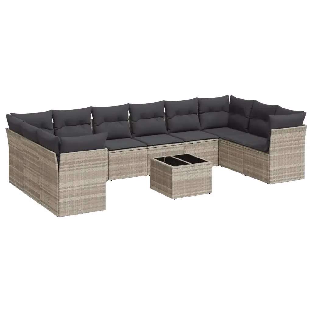 vidaXL Set Divani da Giardino 11 pz in Polyrattan Grigio con Cuscini e Tavolino da Esterno a Forma di U – 2