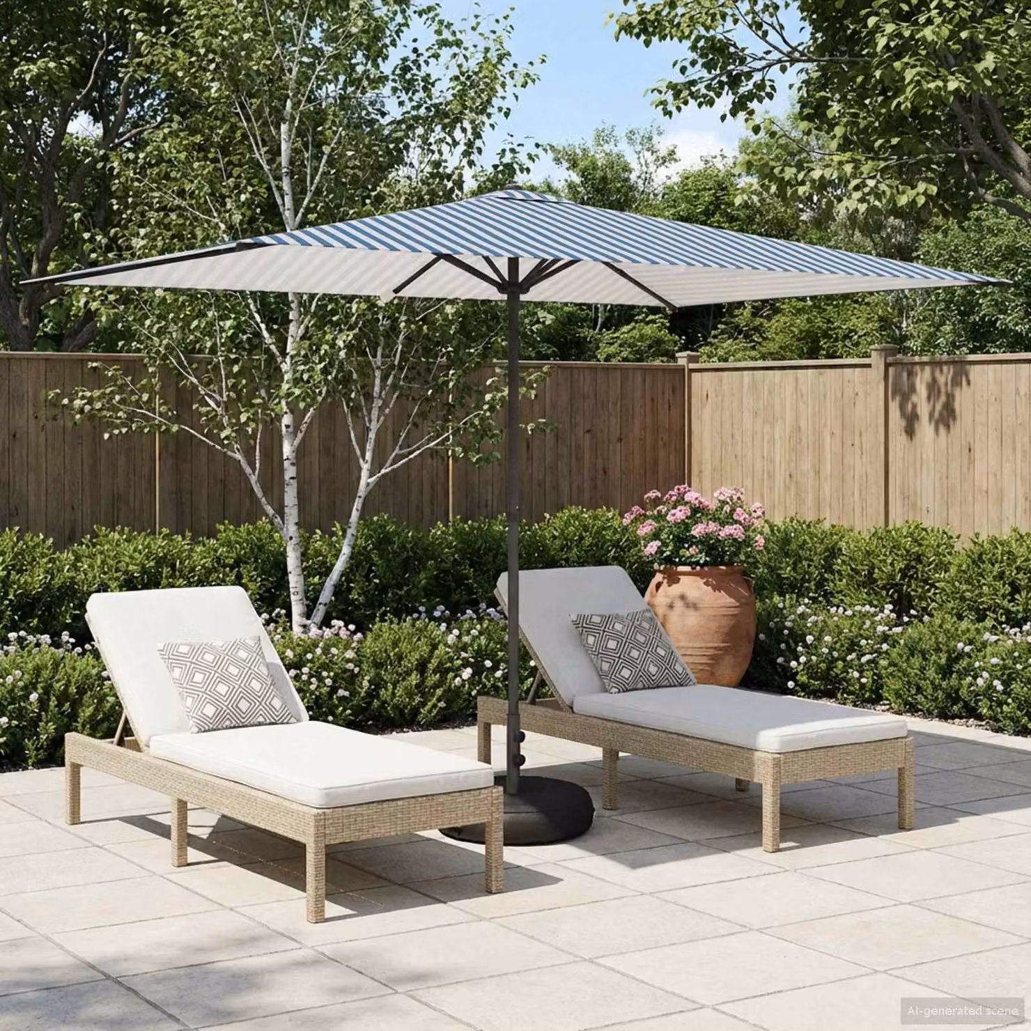 vidaXL Parasole da Giardino con Base Rettangolare in Poliestere e Acciaio, Blu e Bianco, L: 3 m, P: 2 m, H: 2,28 m