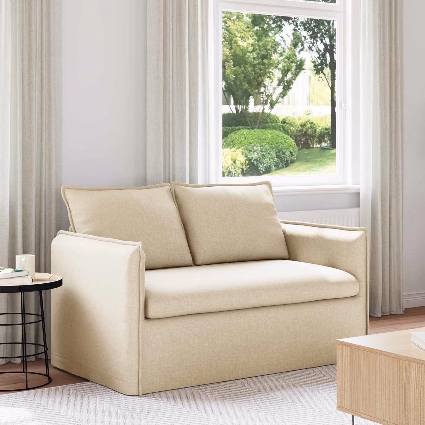 vidaXL Divano Moderno in Tessuto Beige con Struttura in Metallo L: 136 cm, P: 82 cm, H: 85 cm