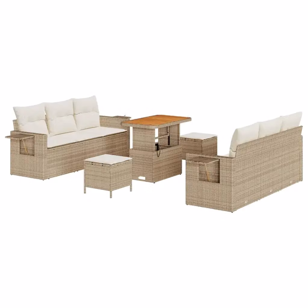 Set Divano da Giardino vidaXL in Polyrattan Beige con Cuscini e Tavolino da 9 Pezzi – 2