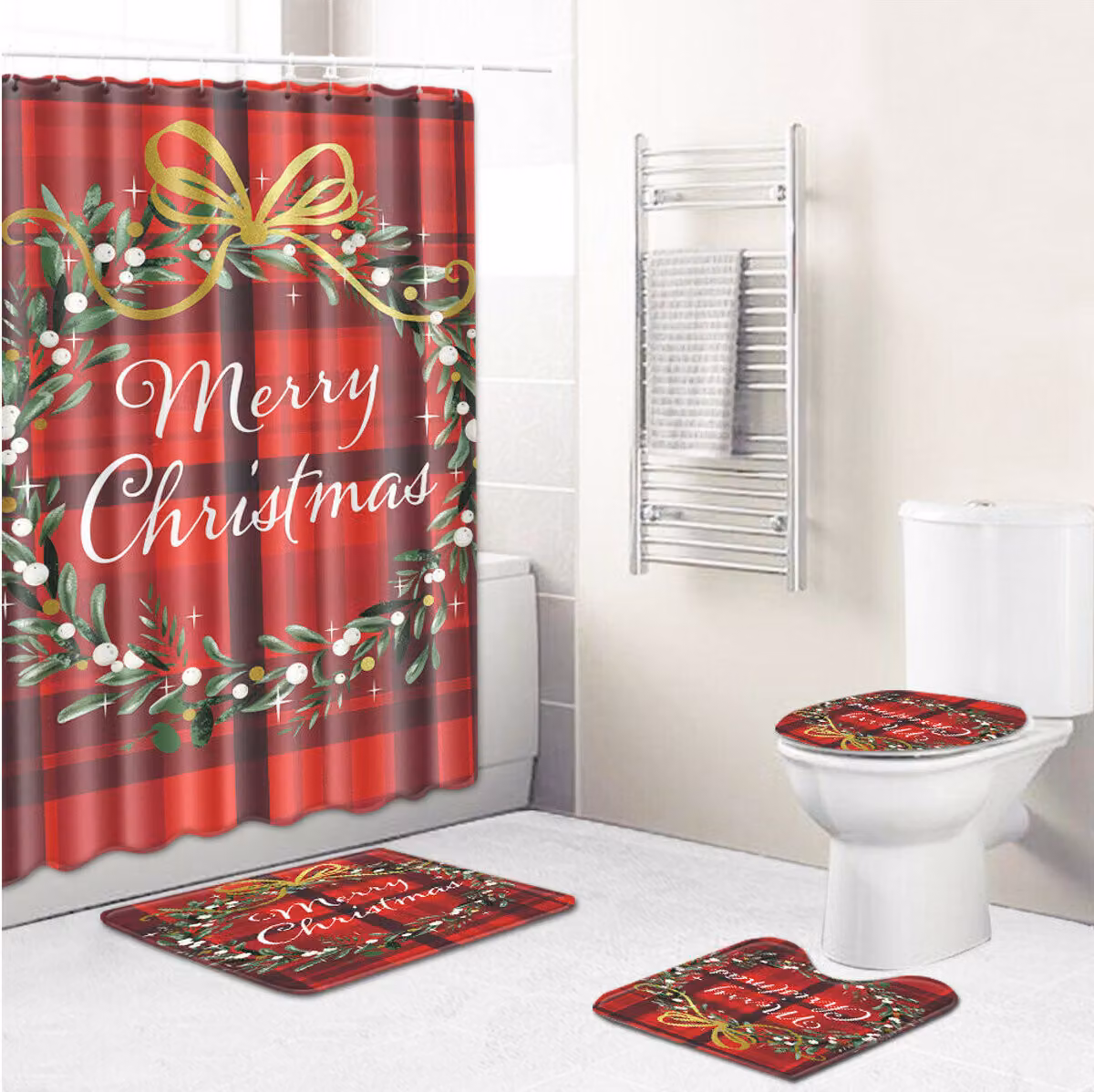 Tenda da doccia per bagno Tappeto di piedistallo Coperchio della toilette Tappetino da bagno Decor - Tipo A