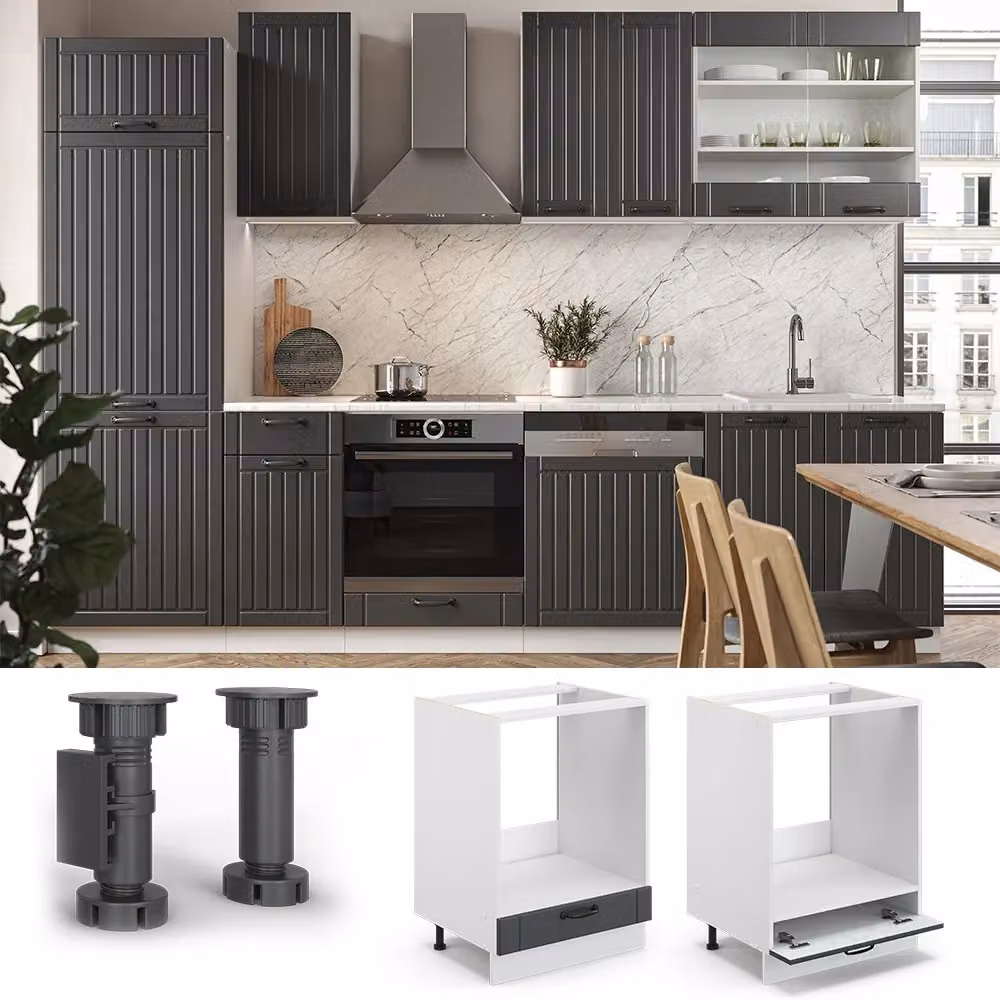 Mobile per forno da incasso Vicco Fame-Line Antracite rustico e Bianco L: 60 cm – 2
