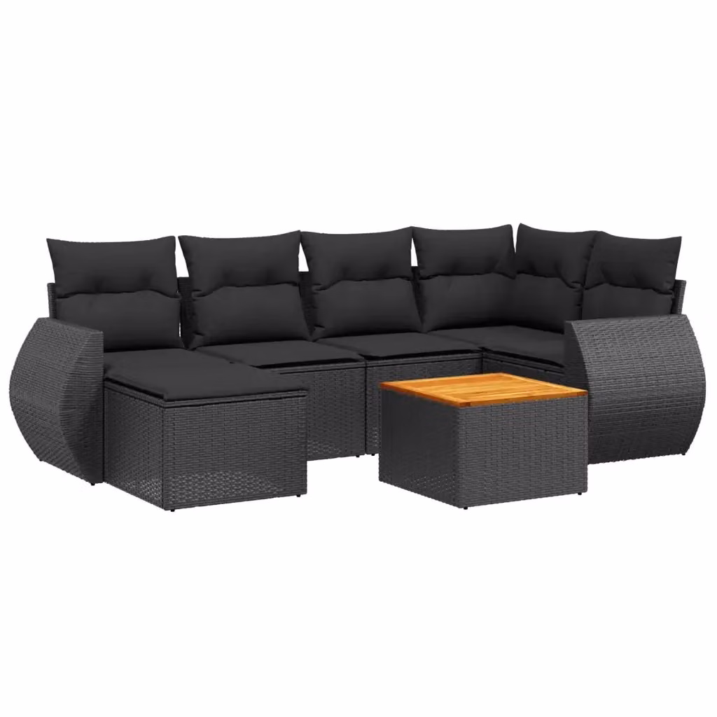 vidaXL Set Divano da Giardino a L con Cuscini 7pz Nero in Polyrattan e Legno di Acacia – 2