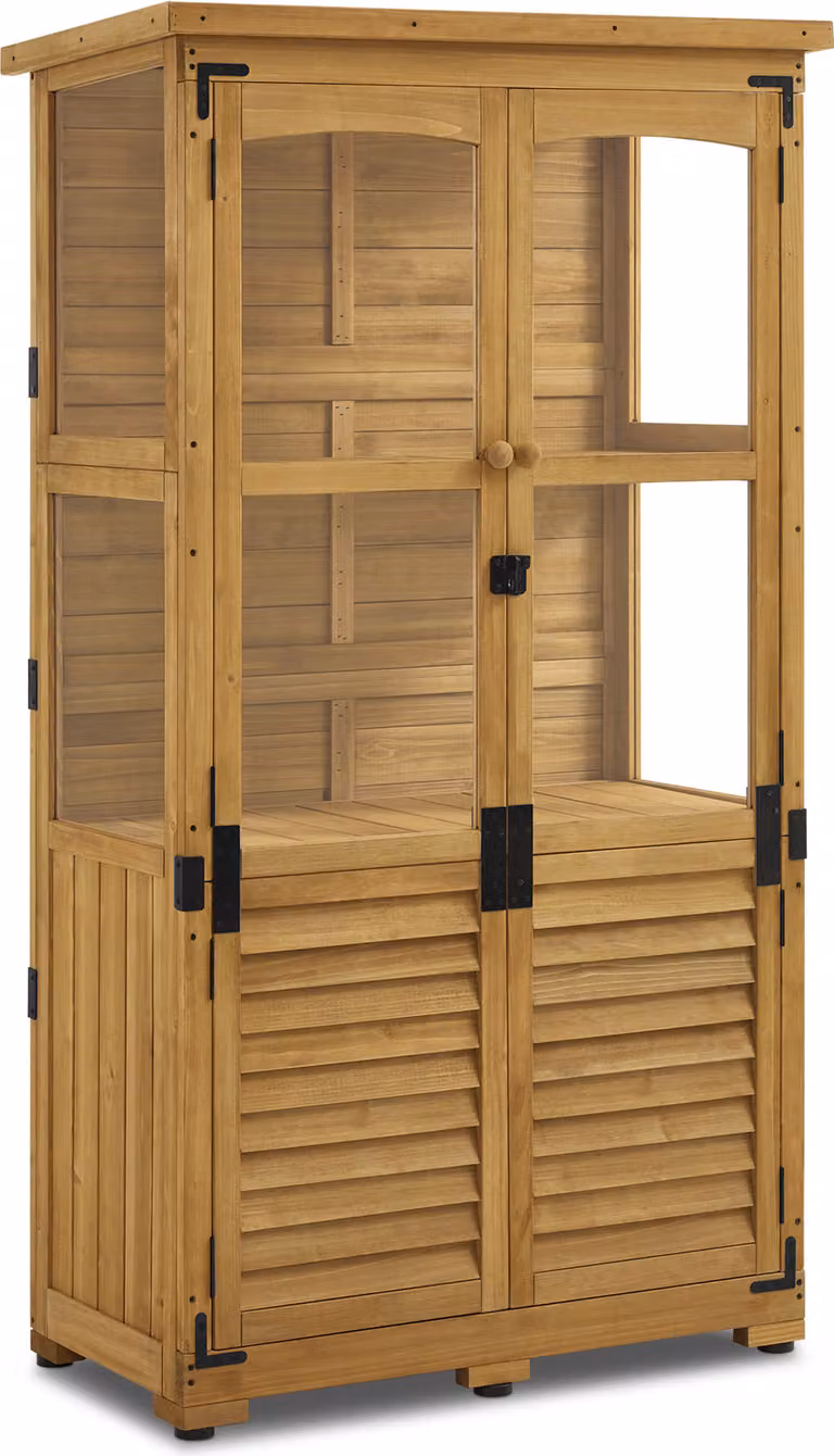 M MCombo Armadietto da giardino in legno, casetta per attrezzi resistente alle intemperie, piccola, casetta da giardino per esterni, ripostiglio per attrezzi per terrazza e balcone, 0120D Natur
