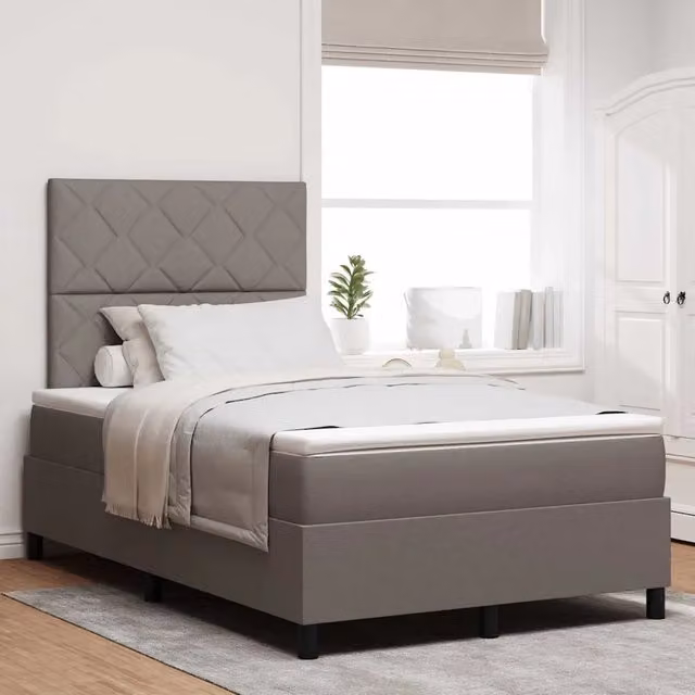 Letto a molle con testiera Talpa vidaXL in tessuto beige o grigio L/P/H: 120 x 200 cm