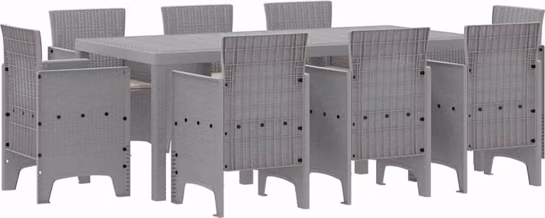 Set da Pranzo per Giardino 9 pcs Grigio Chiaro Polipropilene