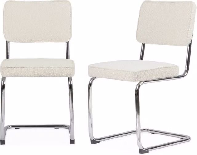 Set di 2 sedie Sweeek in tessuto bouclé bianco per sala da pranzo, cucina o ufficio in casa, H: 84.5 cm, L: 54.5 cm, P: 46 cm – 1