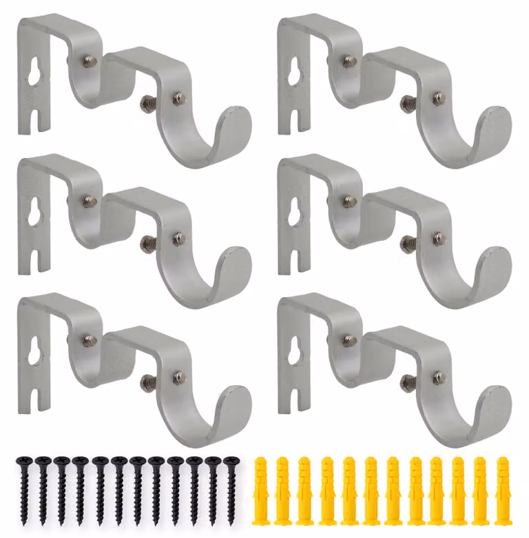 Supporti per tende a doppia asta, 6 pezzi, argento, 2,5/1,6 cm