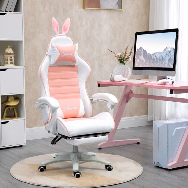 Poltrona Gaming Ergonomica con Poggiapiedi, Schienale Reclinabile e Cuscino ¨C Xylo ¨C Rosa