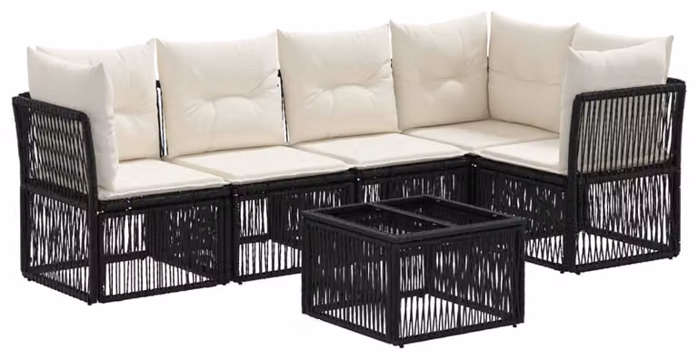Set Divano da Giardino 6 pcs Nero polyrattan