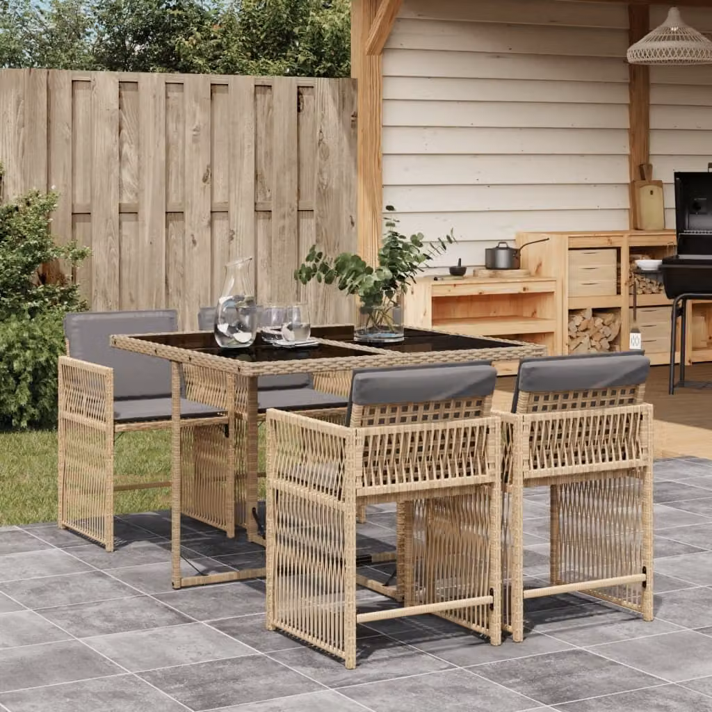 Maison Exclusive - Set Pranzo da Giardino 5 pz con Cuscini Beige Misto Polyrattan