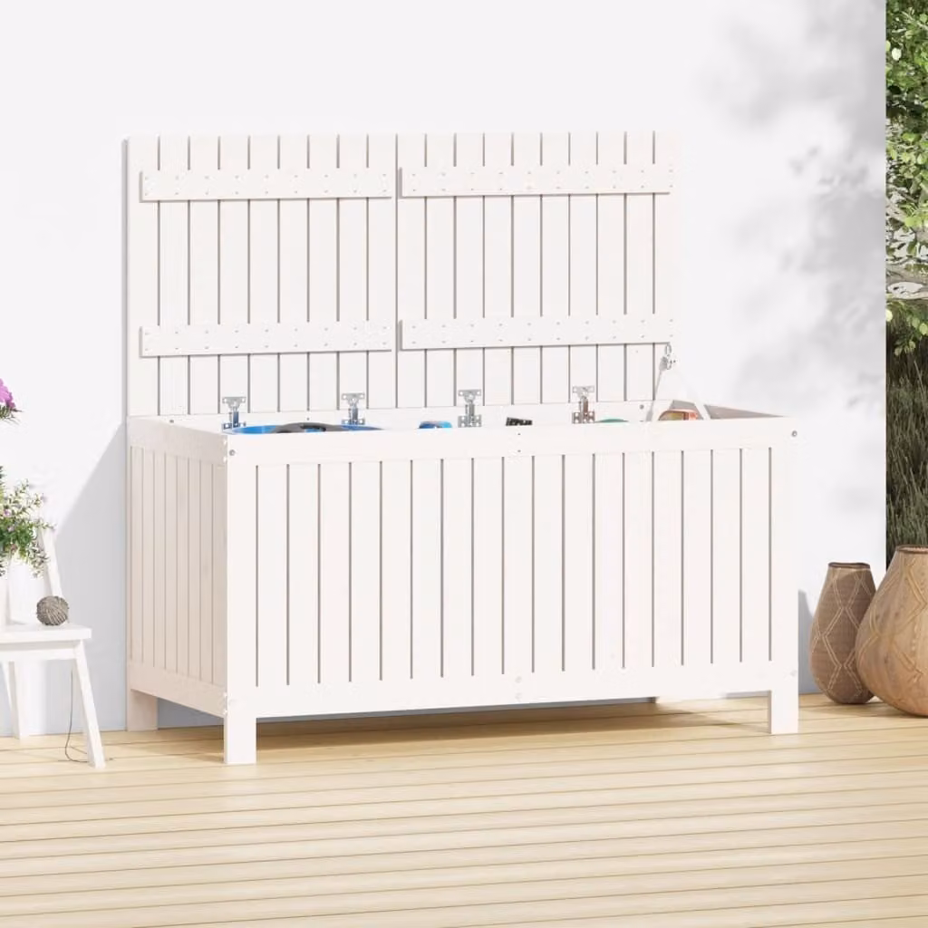 The Living Store Cassapanca da giardino bianca 121x55x64 cm in legno di pino massiccio