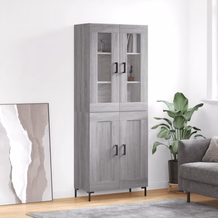 Credenza moderna vidaXL in legno e vetro, Grigio, L: 69,5 cm, P: 34,0 cm, H: 180,0 cm