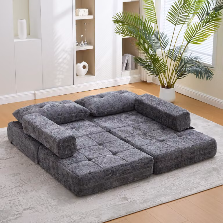 LVHOM Divano pieghevole 2 pz. Divano da terra multifunzionale, letto per ospiti salvaspazio con cuscino, divano imbottito con schiuma ad alta densità, per soggiorno ufficio, grigio