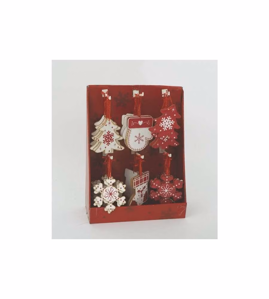 Decorazione Natalizia in Legno da Appendere - Bianca e Rossa - 11 cm