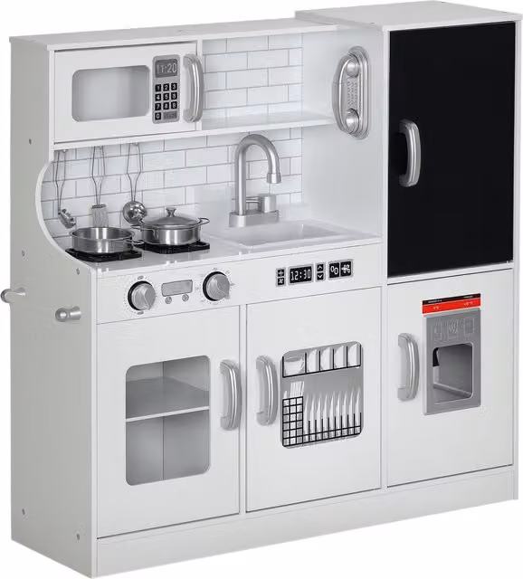 Cucina per Bambini AIYAPLAY con Accessori, Lavagna, Macchina del Ghiaccio e Telefono, Bianco, L 83,8 cm x P 26,8 cm x H 81 cm – 1