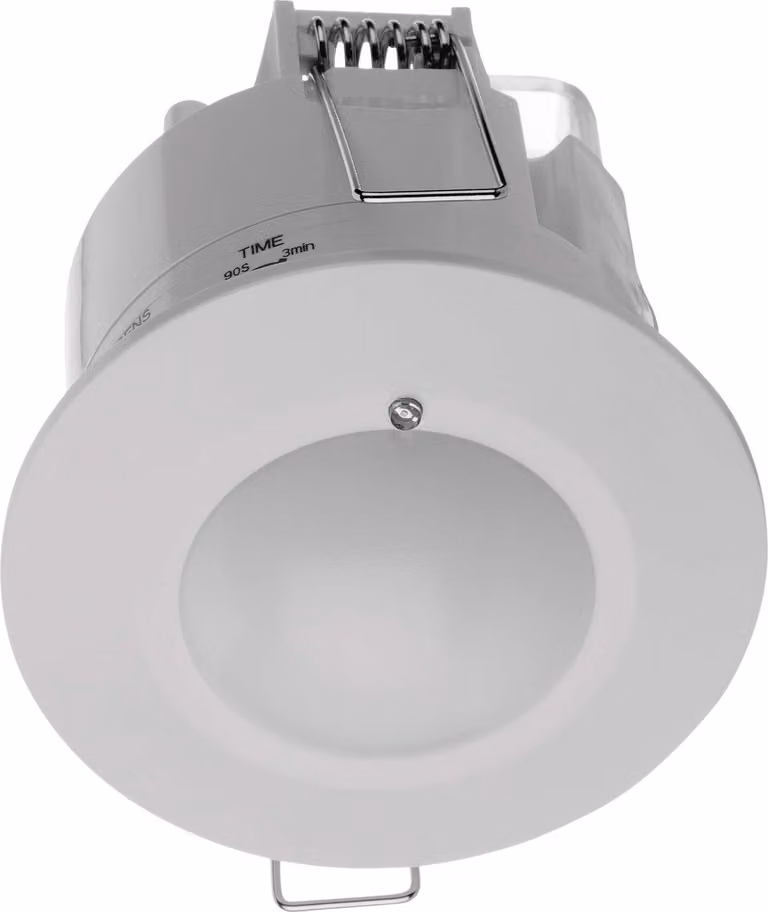 EMOS Rilevatore di movimento a microonde per montaggio incassato in interni, portata 8 m, rilevamento 16 m/360°, tempo di illuminazione e sensibilità regolabili, GS22111