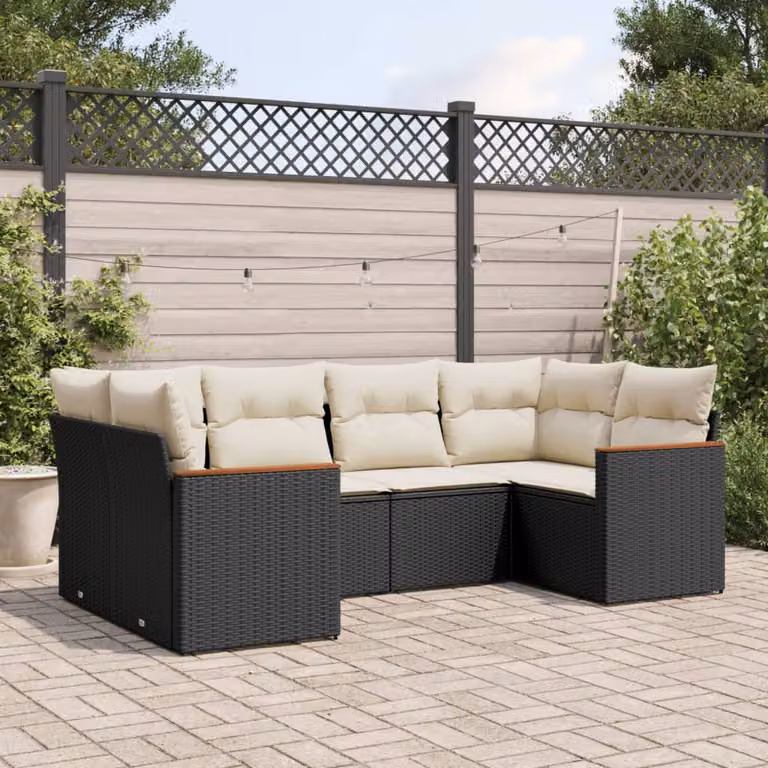 Set Divano da Giardino a L vidaXL 6 pz con Cuscini Nero in Polyrattan e Acciaio