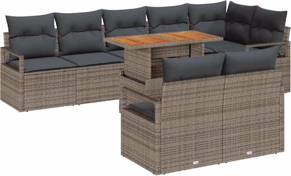 Set Divano da Giardino 9 pcs Grigio Poly Rattan