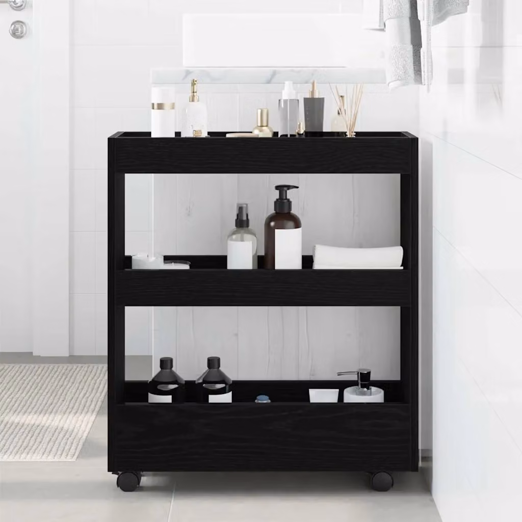 Carrello di stoccaggio stretto vidaXL moderno in legno nero L: 60 cm, P: 18 cm, H: 70 cm