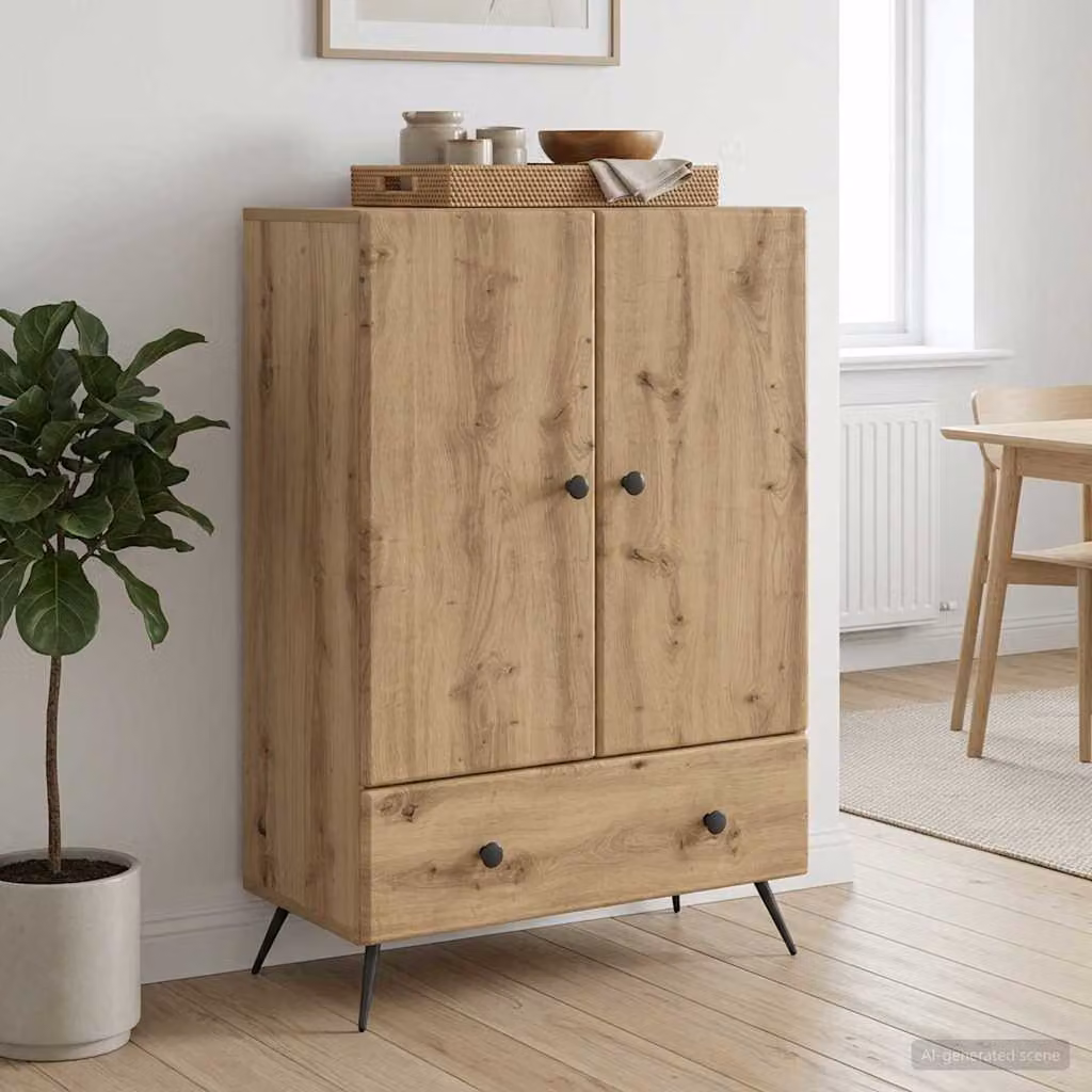 Credenza moderna vidaXL in legno e metallo color marrone L: 66 cm, P: 34,5 cm, H: 95 cm