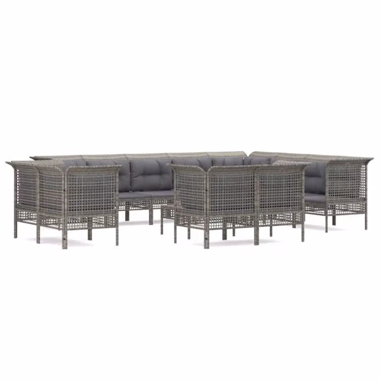 Set Divani da Giardino 13 pz con Cuscini in Polyrattan Grigio