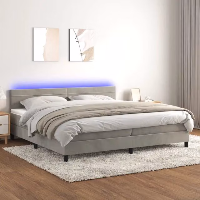 Letto Ibrido con Materasso e Illuminazione LED vidaXL in Velluto Grigio e Bianco L/P: 200 x 200 cm