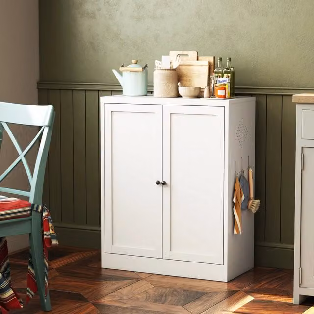 Mobile contenitore OKWISH in metallo bianco per cucina e bagno con 2 ripiani regolabili e ganci, L: 88 cm, P: 70 cm, H: 35 cm