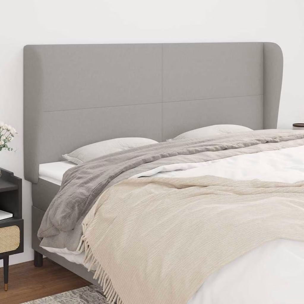 Testiera ad orecchio vidaXL in tessuto grigio chiaro con struttura in legno e pannello imbottito L: 183 cm, P: 23 cm, H: 118/128 cm