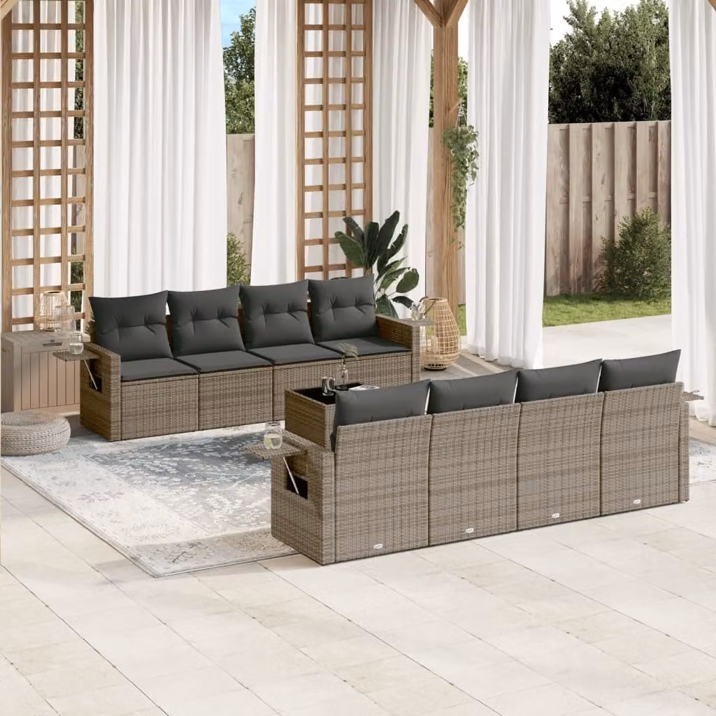 Maison Exclusive - Set Divano da Giardino 9 pz con Cuscini Grigio in Polyrattan