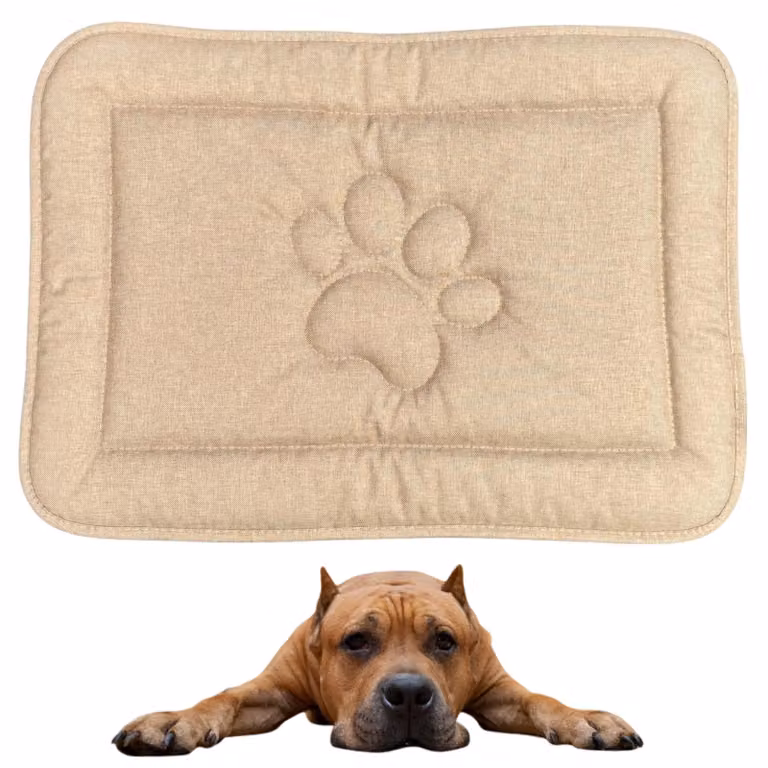Tappeto per cani DOTTY con motivo a zampe - beige - misura L (88×60 cm) - cuccia lavabile e impermeabile - antiscivolo e resistente per cani di grossa taglia
