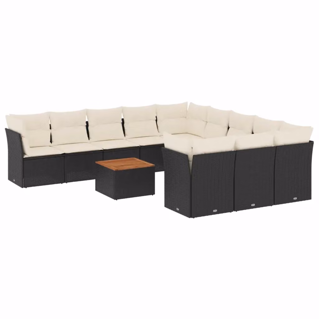 Set di divani da giardino vidaXL a forma di U in polyrattan nero con cuscini e tavolino da caffè per esterno – 2