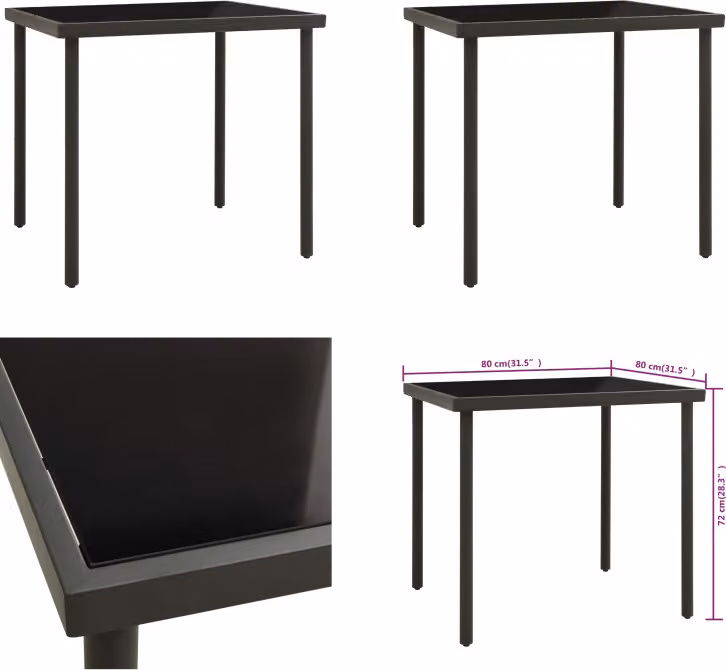 vidaXL Tavolo da pranzo da giardino antracite 80x80x72 cm in vetro e acciaio - Tavolo da pranzo da giardino - Tavoli da giardino - Tavolo da giardino - Tavoli da giardino