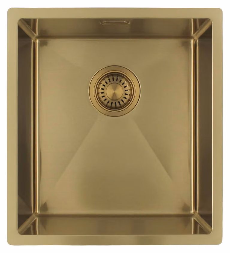 Lavello da cucina 36x40 cm, finitura oro, da incasso, design piatto, modello PLX3640-60 Pure.Sink