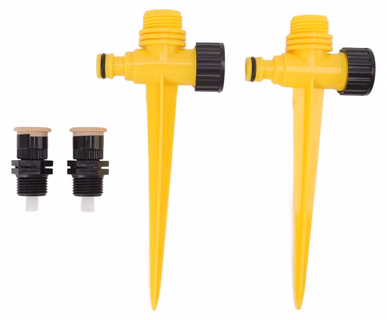 2 Set di irrigatori rotanti a 360 gradi per giardino e cortile, modello a spina da inserire nel terreno, con ugello tipo "McGonagall" per irrigazione a goccia, per un raffrescamento naturale