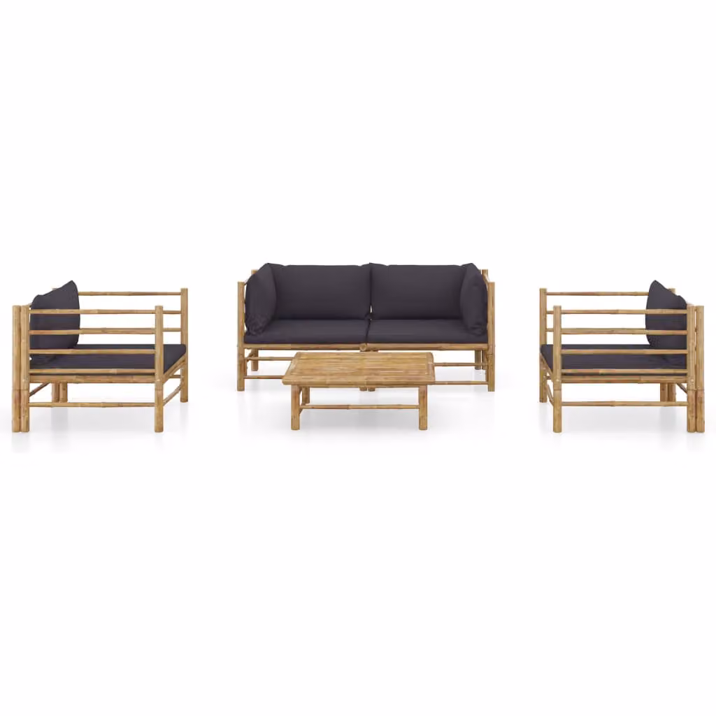 set di 5 pezzi per salotto da giardino con cuscini in bambù grigio scuro