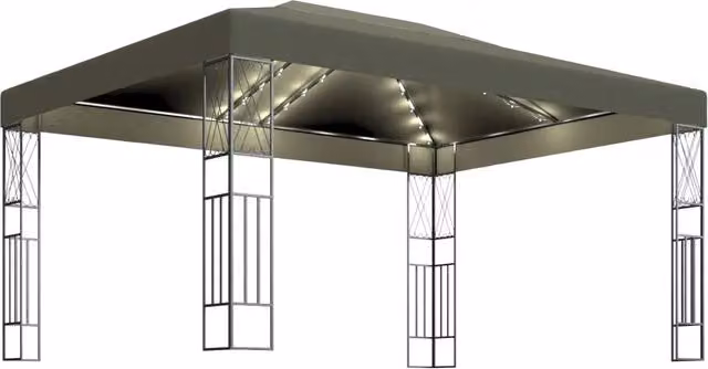 Gazebo | Pergolato con Luci a Stringa LED 3x4 m in Tessuto Grigio Talpa